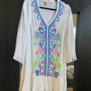 White Cover up/tunic with Colorful Embroidery